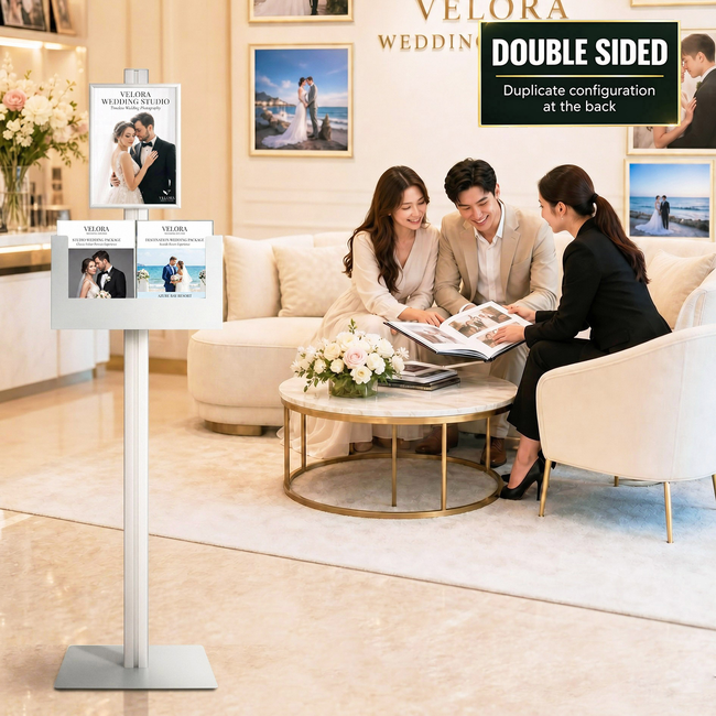 Retail Stand with A4 Snap Frame and A3 Brochure Holder Double Sided
