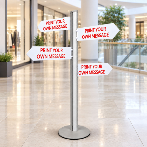 Direction Sign - 4 Arrows 1800mm Silver Pole and Base