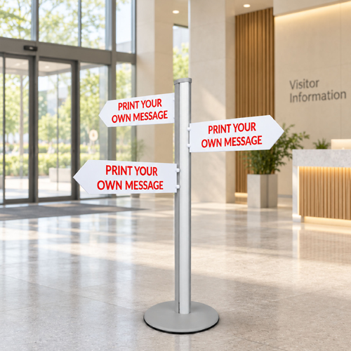 Direction Sign - 3 Arrows 1450mm Silver Pole and Base 