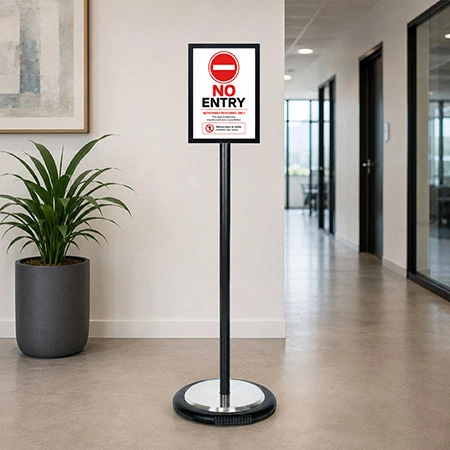 Black Ezi Pole A4 Double Sided Steel Sign with Wheel Base 