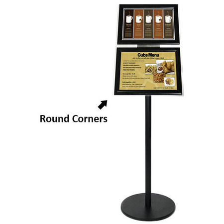 Black Ezi Pole with 2 A4 Landscape Square Cornered Snap Frames 
