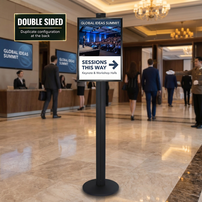 A2 Poster Holder on Black Combo Pole 1800mm High - Double Sided