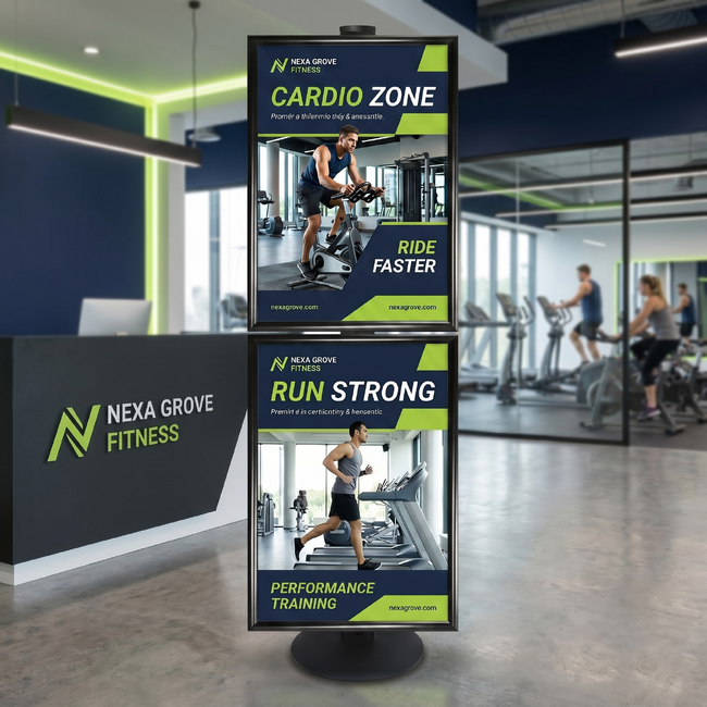 2 x A1 Poster Holder on Black Combo Pole 1800mm High - Single Sided