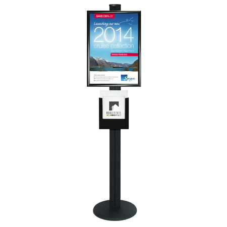 Movie Poster 27 x 39 Inch Poster Holder with A4 Brochure Holder on Black Combo Pole 1800mm - Single Sided 