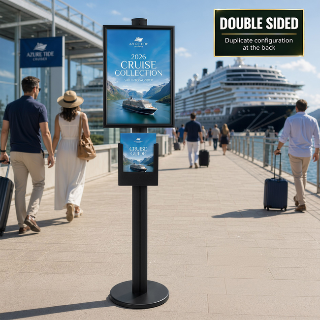 Movie Poster 27 x 39 Inch Poster Holder with A4 Brochure Holder on Black Combo Pole 1800mm - Double Sided 