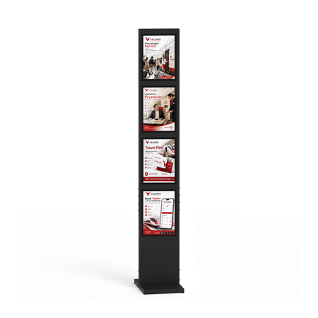 Totem sign 1800mm Black A4 Sign and 3 Brochure Holders