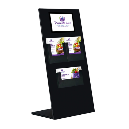 Black Wide Info Stand - A4 Sign +  2x A4 and  A4 Landscape Brochure Holder