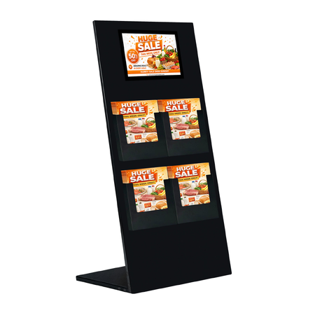 Black Wide Info Stand  - A4 Sign + 4 x A4 Brochure Holder