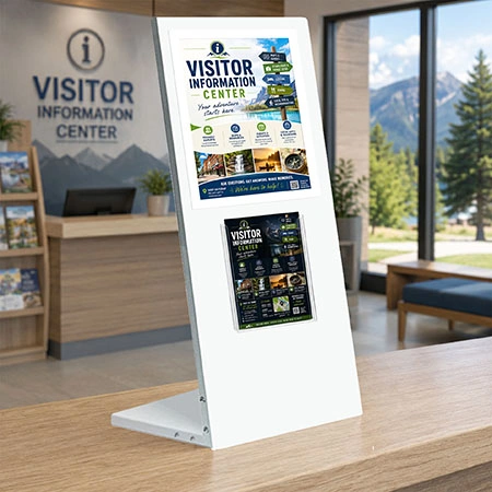 White Table Information Stand - A4 Sign + A5 Brochure Holder
