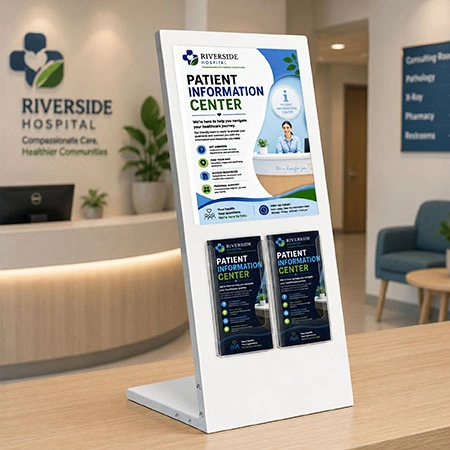 White Table Information Stand - A4 Sign + 2DL Brochure Holder
