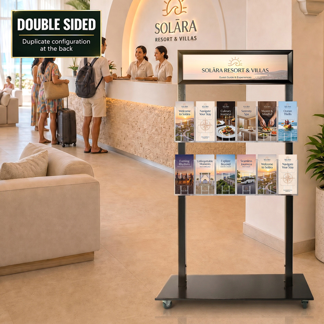 Black Mall Stand - Header and 12 DL Holders 2 Sided Double Sided 