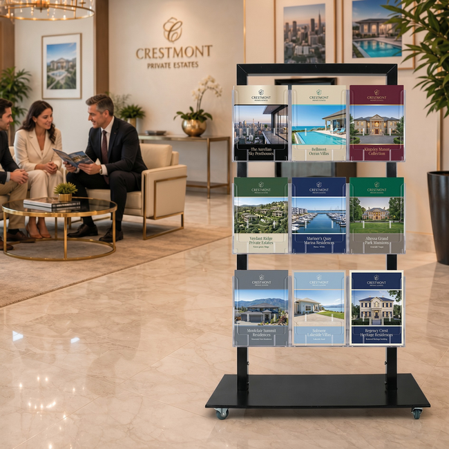 Black Mall Stand - 9 A4 Brochure Holders