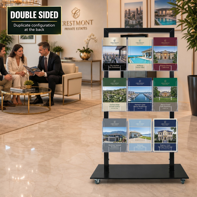 Black Mall Stand -  9 A4 Brochure Holders Double Sided