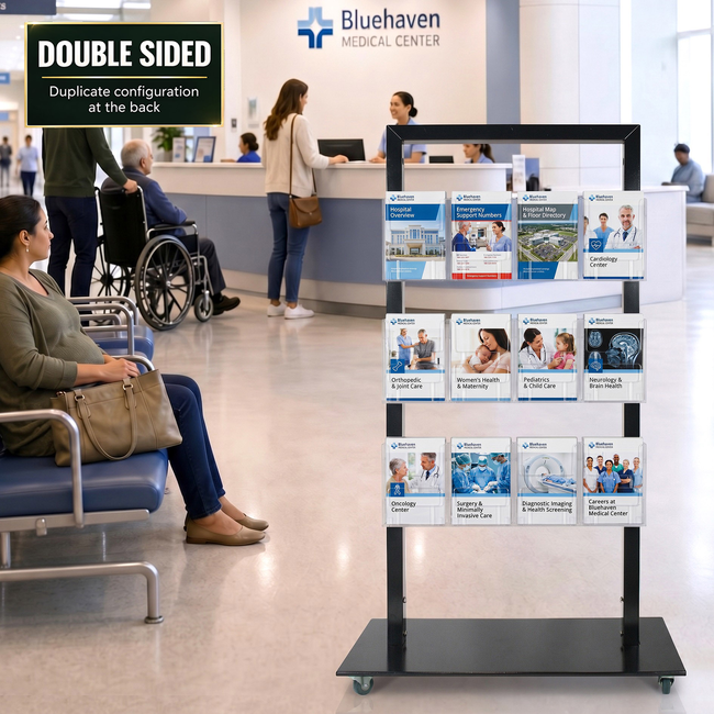 Black Mall Stand - 12 A5 Brochure Holders Double Sided