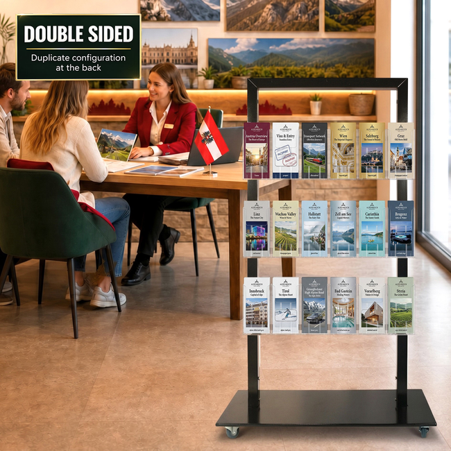 Black Mall Stand - 18 DL Brochure Holders Double Sided