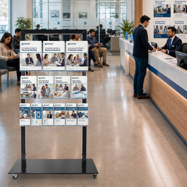 Black Mall Stand - with 3 A4, 4 A5 and 6 DL Brochure Holders