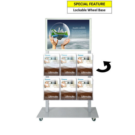 Silver Mall  Stand - A2 Snap Frame and 6 A4 Brochure Holders Double Sided 