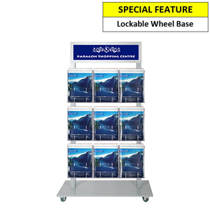 Silver Mall  Stand - Snap Header with 9 A4 Brochure Holders Double Sided