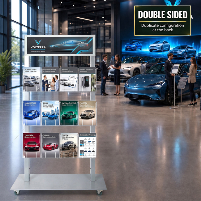 Silver Mall  Stand - Snap Header with 12 A5 Brochure Holders Double Sided