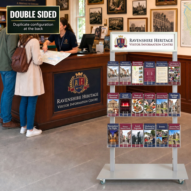 Silver Mall  Stand - Snap Header with 18 DL Brochure Holders Double Sided