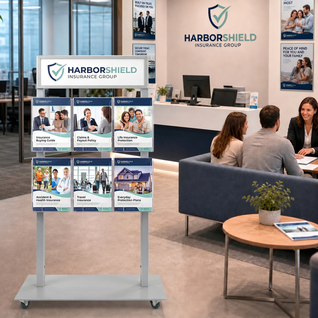 Silver Mall  Stand - Snap Header with 6 A4 Brochure Holders