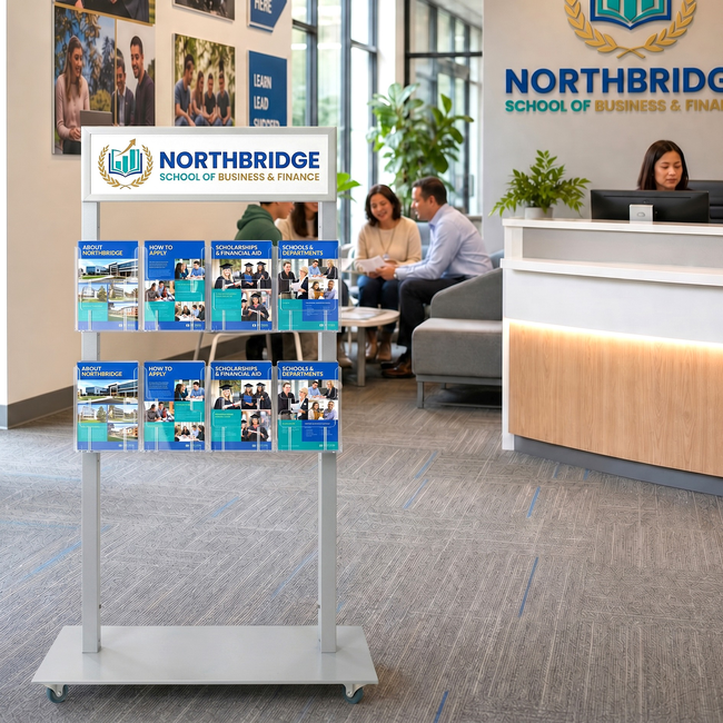 Silver Mall  Stand - Snap Header with 8 A5 Brochure Holders