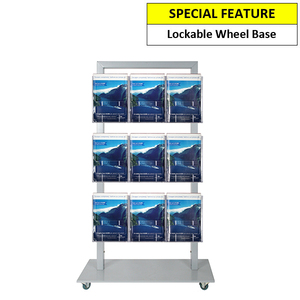 Silver Mall  Stand - 9 A4 Brochure Holders Double Sided