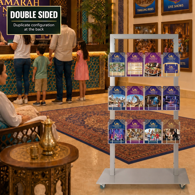 Silver Mall  Stand - Snap Header with 12 A5 Brochure Holders Double Sided 