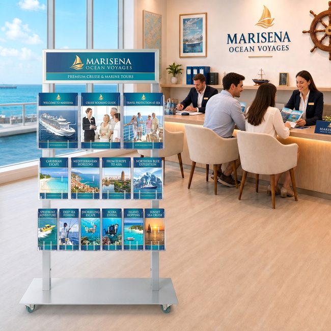 Silver Mall Stand - Snap Header with 3 A4, 4 A5 and 6 DL Brochure Holders