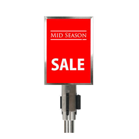 A4 Silver Portrait Stainless Steel Sign Holder clip attachment for Cassette Queue Barrier Pole