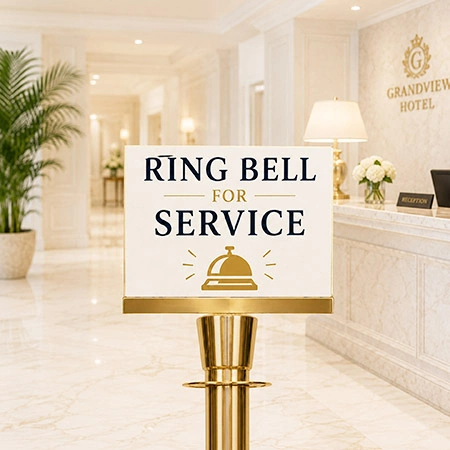 A5 Gold Landscape Sign Holder Clip attachment for Rope Queue Barrier Pole