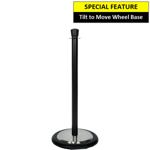 Black Rope Queue Barrier Pole and Wheel Base