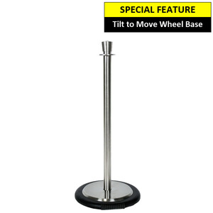 Stainless Steel Rope Queue Barrier Pole and Wheel Base