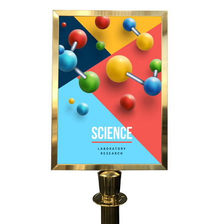 A3 Gold Portrait Steel Sign Holder clip attachment for Rope Queue Barrier Pole