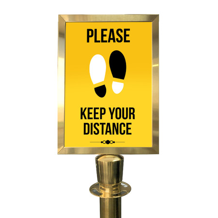 A4 Gold Portrait Steel Sign Holder clip attachment for Rope Queue Barrier Pole
