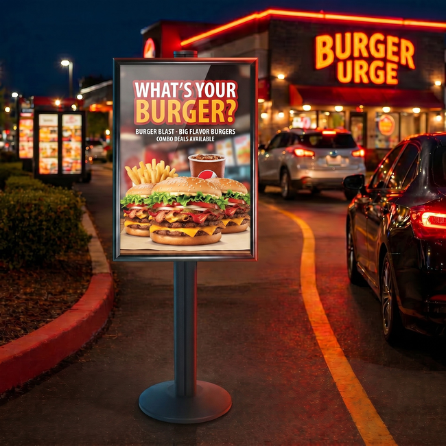 A1 Poster Holder on Black Combo Pole 1450mm High - Single Sided