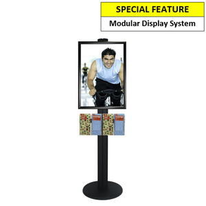 A2 Poster Holder with 4 DL Brochure Holders on Black Combo Pole 1450mm High - Single Sided