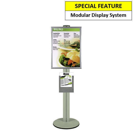 A2 Poster Holder with A4 Steel Brochure Holder on Silver Combo Pole 1450mm High - Single Sided