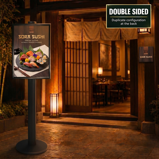 A2 Poster Holder on Black Combo Pole 1450mm High - Double Sided