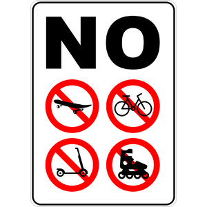 PRINTED ALUMINUM A5 SIGN - No Skateboarding, Bicycle, Roller Blading and Scooter Riding Sign