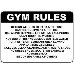PRINTED ALUMINUM A2 SIGN - Gym Rules Sign