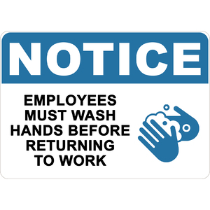 PRINTED ALUMINUM A3 SIGN - Employees Must Hand Wash Before Returning to Work Sign