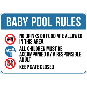 PRINTED ALUMINUM A2 SIGN - Baby Pool Rules Sign