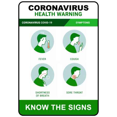 PRINTED ALUMINIUM A4 SIGN - Coronavirus Symptoms Green