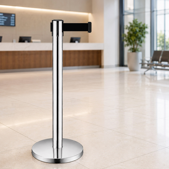 Silver Retractable Barrier Pole