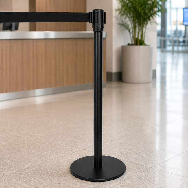 Black Retractable Barrier Pole